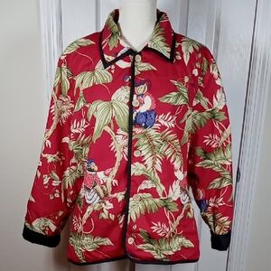 Anne Carson Reversible Monkey Print/Tropical Cotton Jacket Red/Blk Size Medium
